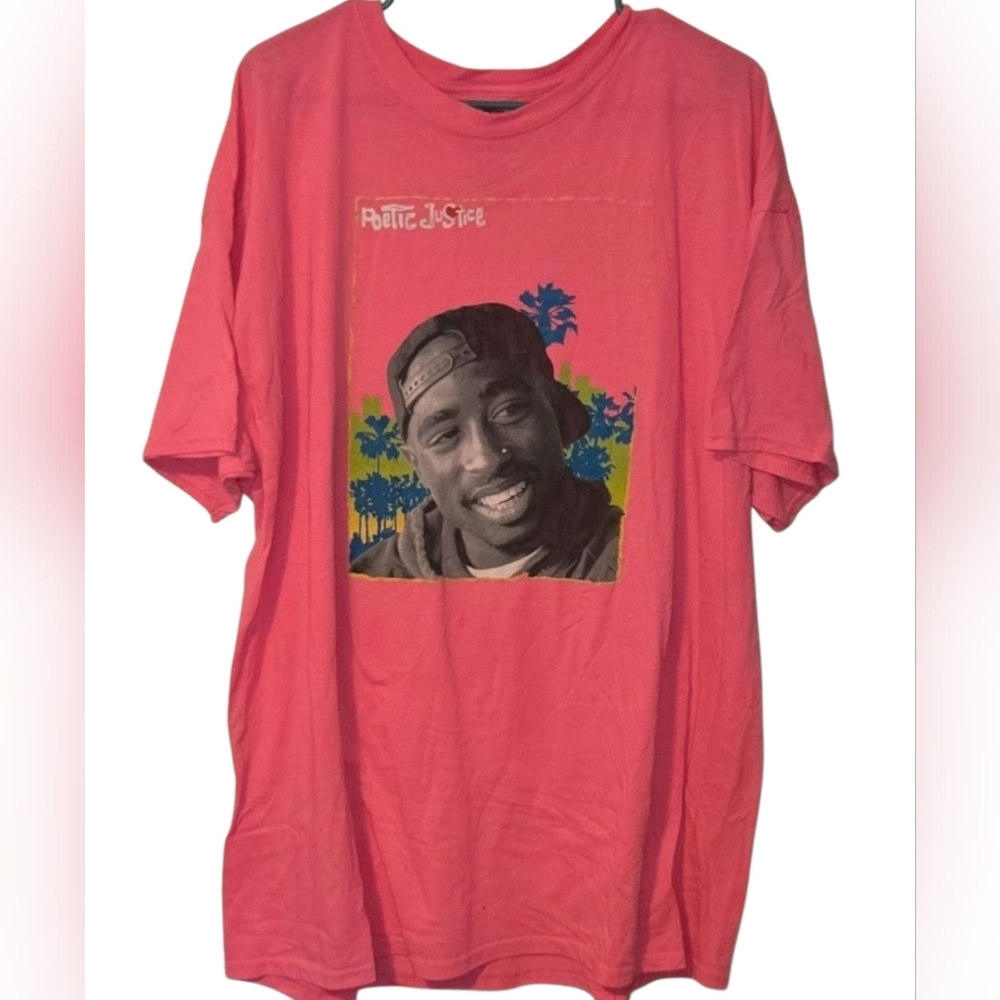 Pink Tupac Poetic Justice Graphic T-Shirt